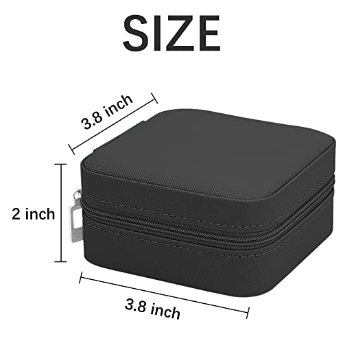 Soddeph Travel Jewelry Box, Mini Portable Organizer Travel Case with Zipper, Faux PU Leather Small Storage Boxes for Rings, Earrings, Necklaces, Bracelets, Gift for Women Girls (Square-Black)