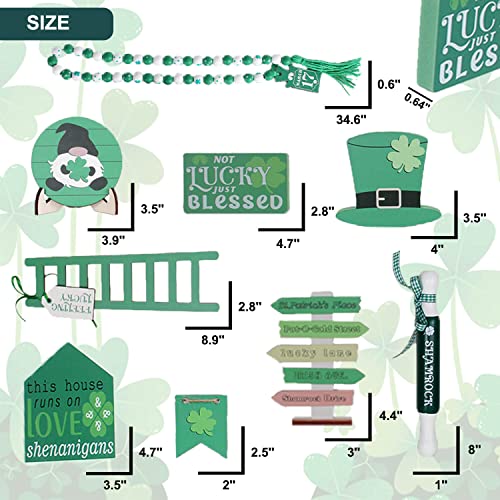 𝗦𝗧 𝗣𝗮𝘁𝗿𝗶𝗰𝗸𝘀 𝐃𝐚𝐲 Decorations, St.Patrick's Day Tiered Tray Decor, St Patricks Day Accessories Bundle Decor with Lucky Shamrock, Gnomes, Bead Garland, Leprechaun's Hat (Tray Not Included)