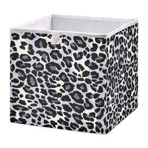 vnurnrn cube storage bins (grey leopard skin), collapsible storage box with support board, foldable fabric baskets for shelf closet cabinet 11.02×11.02×11.02 in