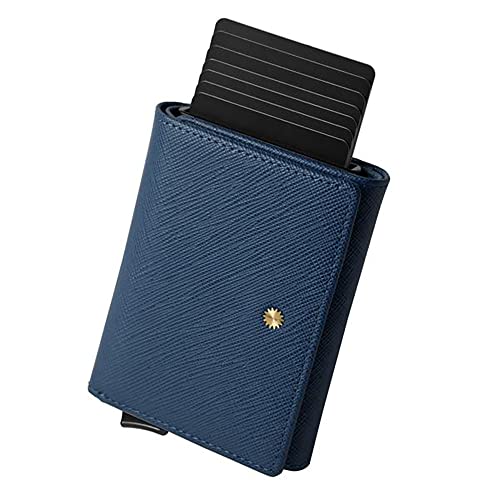 Revelot Unisex Wallet for Men & Women/Smart Card Holder/Trifold / W5 (Blue Saffiano)