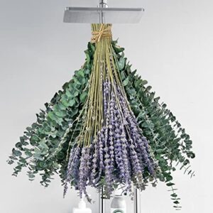 125 pcs preserved dried eucalyptus stems bundles with dried lavender for shower, 17” natural shower eucalyptus leaves hanging lavender shower plants for home spa fragrance aromatherapy bathroom decor