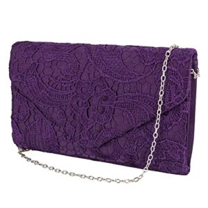top women’s evening handbags purple lace evening clutch purses for women shoulder bags for wedding prom party (lace-purple)