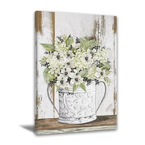 rustic floral wall art country bathroom wall decor farmhouse style poster white flower canvas prints jar flower wall art home decor for bathroom bedroom living room 16×24 inch no frame