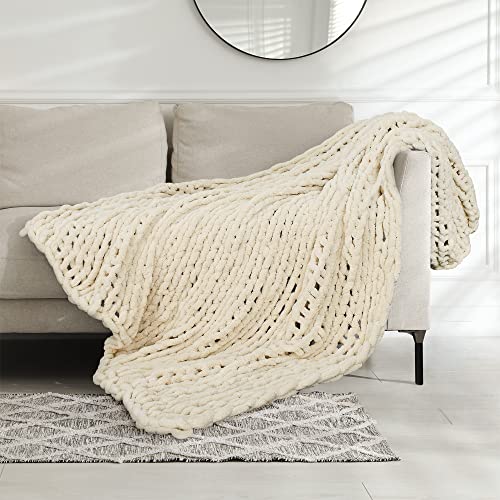 Catalonia Chunky Knit Blanket, Super Soft Plush Crochet Chenille Blanket, Knitted Yarn Blanket for Couch Bed Home Decor, Comfort Caring Gift, 50x60 inches