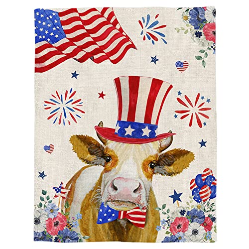 Throw Blanket Warm Soft Blanket Throws for Sofa Couch Bed, July 4th Independence Day Cow Star Flannel Fleece Bed Blanket Lightweight Cozy Plush Blanket for All Seasons 40x60 Inches