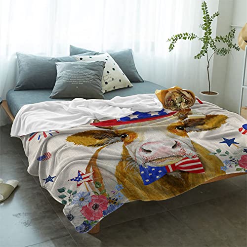 Throw Blanket Warm Soft Blanket Throws for Sofa Couch Bed, July 4th Independence Day Cow Star Flannel Fleece Bed Blanket Lightweight Cozy Plush Blanket for All Seasons 40x60 Inches
