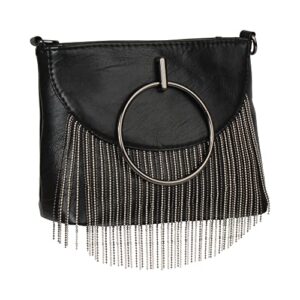 Hoce Women PU Leather Punk Shoulder Bag Rivet Tassel Purse Vintage Hobo Fringe Crossbody Bag Handbag, Pattern B