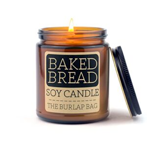the burlap bag – baked bread – 9oz soy candle – smells like warm, yeasty, buttery bread – handpoured in austin texas