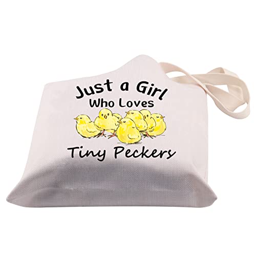 BDPWSS Chicken Lover Tote Bag Crazy Chicken Lady Gift Just A Girl Who Loves Tiny Peckers Canvas Handbag For Chicken Mom Gift (Girl loves tiny TG)