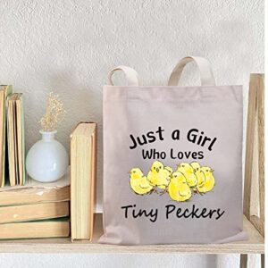 BDPWSS Chicken Lover Tote Bag Crazy Chicken Lady Gift Just A Girl Who Loves Tiny Peckers Canvas Handbag For Chicken Mom Gift (Girl loves tiny TG)