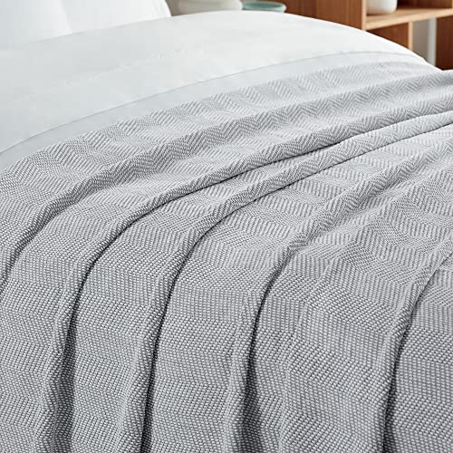 Aston & Arden Chenille Throw Blanket - 100% Ringspun Cotton All Season, Luxury Hotel Quality, Soft on Skin, Breathable, Heavyweight 400 GSM for Bed, Sofa, and Chair, King, Fog Grey