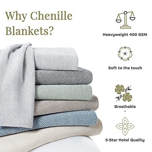 Aston & Arden Chenille Throw Blanket - 100% Ringspun Cotton All Season, Luxury Hotel Quality, Soft on Skin, Breathable, Heavyweight 400 GSM for Bed, Sofa, and Chair, King, Fog Grey