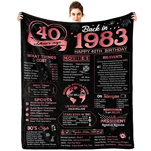 40th Birthday Decorations for Women Men,Happy 40th Birthday Gifts for Men Women,40th Birthday Gift Ideas,Great Birthday Gifts for 40 Year Old Husband Wife Dad Mom,Back in 1983 Throw Blanket Rose Gold