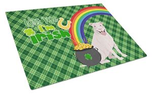 caroline’s treasures wdk4741lcb white pit bull terrier st. patrick’s day glass cutting board large, 12h x 16w, multicolor