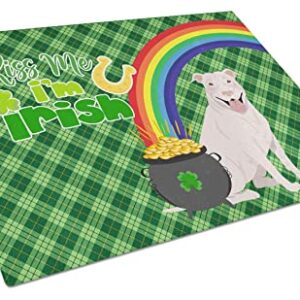 Caroline's Treasures WDK4741LCB White Pit Bull Terrier St. Patrick's Day Glass Cutting Board Large, 12H x 16W, multicolor