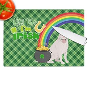 Caroline's Treasures WDK4741LCB White Pit Bull Terrier St. Patrick's Day Glass Cutting Board Large, 12H x 16W, multicolor