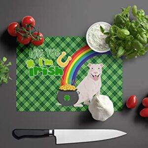 Caroline's Treasures WDK4741LCB White Pit Bull Terrier St. Patrick's Day Glass Cutting Board Large, 12H x 16W, multicolor