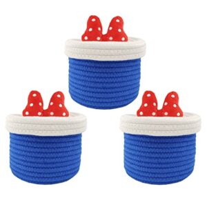 cotton rope storage basket with lid pack of 3 for organizing girl’s dream princess basket (blue and white)