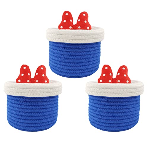 Cotton Rope Storage Basket with Lid Pack of 3 for Organizing Girl's Dream Princess Basket (Blue and White)