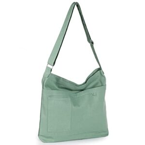 wantgor canvas tote bag for women, large crossbody bag shoulder hobo handbags casual work shopping bags (green)