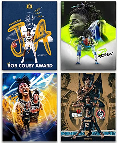 Ja Morant Art Posters, Inspirational Basketball Wall Art, Fun Ja Morant Wall Art for Man Cave Boys Room Decor, Memphis Grizzlies, Motivational Sports Canvas Art Prints, Set of 4 (8"x10" Unframed)