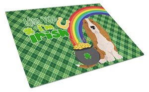 caroline’s treasures wdk4744lcb red and white tricolor basset hound st. patrick’s day glass cutting board large, 12h x 16w, multicolor