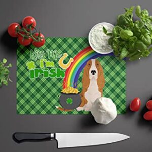 Caroline's Treasures WDK4744LCB Red and White Tricolor Basset Hound St. Patrick's Day Glass Cutting Board Large, 12H x 16W, multicolor