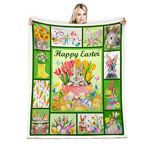 CYREKUD Easter Blanket Throw,Easter Gifts for Kids,Spring Easter Gifts Blanket,Easter Egg Cute Rabbit Floral Blanket,Cozy Easter Themed Gifts for Women Blanket Sofa Couch Beds Decor 50''x60''