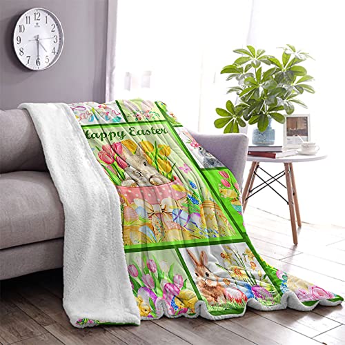 CYREKUD Easter Blanket Throw,Easter Gifts for Kids,Spring Easter Gifts Blanket,Easter Egg Cute Rabbit Floral Blanket,Cozy Easter Themed Gifts for Women Blanket Sofa Couch Beds Decor 50''x60''