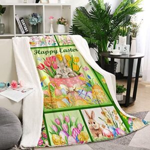 CYREKUD Easter Blanket Throw,Easter Gifts for Kids,Spring Easter Gifts Blanket,Easter Egg Cute Rabbit Floral Blanket,Cozy Easter Themed Gifts for Women Blanket Sofa Couch Beds Decor 50''x60''