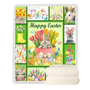 CYREKUD Easter Blanket Throw,Easter Gifts for Kids,Spring Easter Gifts Blanket,Easter Egg Cute Rabbit Floral Blanket,Cozy Easter Themed Gifts for Women Blanket Sofa Couch Beds Decor 50''x60''