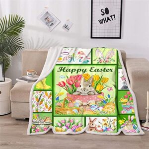 CYREKUD Easter Blanket Throw,Easter Gifts for Kids,Spring Easter Gifts Blanket,Easter Egg Cute Rabbit Floral Blanket,Cozy Easter Themed Gifts for Women Blanket Sofa Couch Beds Decor 50''x60''