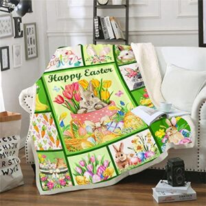 CYREKUD Easter Blanket Throw,Easter Gifts for Kids,Spring Easter Gifts Blanket,Easter Egg Cute Rabbit Floral Blanket,Cozy Easter Themed Gifts for Women Blanket Sofa Couch Beds Decor 50''x60''