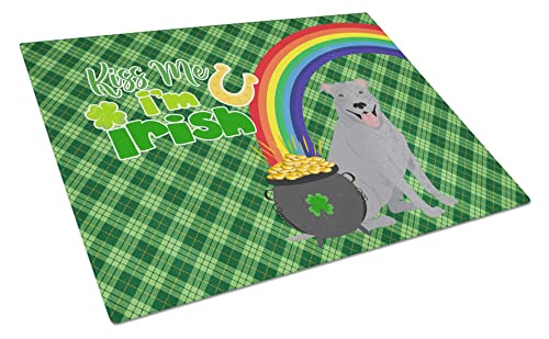 Caroline's Treasures WDK4736LCB Blue Pit Bull Terrier St. Patrick's Day Glass Cutting Board Large, 12H x 16W, multicolor