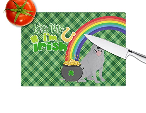 Caroline's Treasures WDK4736LCB Blue Pit Bull Terrier St. Patrick's Day Glass Cutting Board Large, 12H x 16W, multicolor