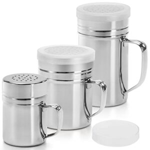 Dicunoy 6 Pack Stainless Steel Dredge Shaker, Metal Salt and Pepper Shaker with Lid and Handle, Restaurant Griddle Seasoning Spice Condiment Bottle Container for Kitchen, BBQ, Baking, 5oz, 7oz, 12oz