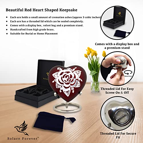 Red Rose Keepsake Urn for Human Ashes - Holds (3 Cu/in) of Ashes - Height 2.9" Approx. - Mini Heart Urn with Stand & Box - Perfect Mini Red Urn for Ashes - Honor Your Loved One with a Small Urn Rose