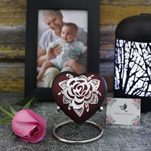 Red Rose Keepsake Urn for Human Ashes - Holds (3 Cu/in) of Ashes - Height 2.9" Approx. - Mini Heart Urn with Stand & Box - Perfect Mini Red Urn for Ashes - Honor Your Loved One with a Small Urn Rose