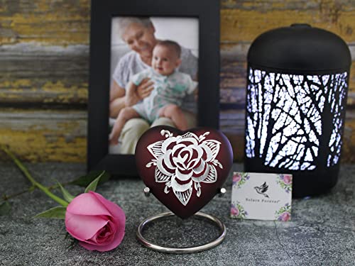 Red Rose Keepsake Urn for Human Ashes - Holds (3 Cu/in) of Ashes - Height 2.9" Approx. - Mini Heart Urn with Stand & Box - Perfect Mini Red Urn for Ashes - Honor Your Loved One with a Small Urn Rose