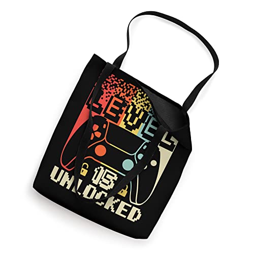 15 Year Old Gamer Level 15 Unlocked 15th Birthday Gift Boy Tote Bag