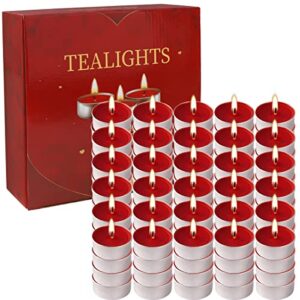 100 packs red tealight candles,romantic love unscented tea lights candles,dripless & long lasting smokeless mini tealight candles for mood,romantic decor,pool,dinners,home,wedding,crafts(red)
