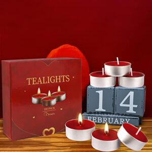 100 Packs Red Tealight Candles,Romantic Love Unscented Tea Lights Candles,Dripless & Long Lasting Smokeless Mini Tealight Candles for Mood,Romantic Decor,Pool,Dinners,Home,Wedding,Crafts(Red)