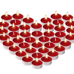 100 Packs Red Tealight Candles,Romantic Love Unscented Tea Lights Candles,Dripless & Long Lasting Smokeless Mini Tealight Candles for Mood,Romantic Decor,Pool,Dinners,Home,Wedding,Crafts(Red)