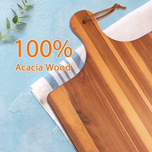 HOMEXCEL Acacia Wood Cutting Board for Kitchen,Cutting Board with Handle,Chopping Board 17"X11"for Meat, Cheese, Bread, Vegetables,Fruits and More