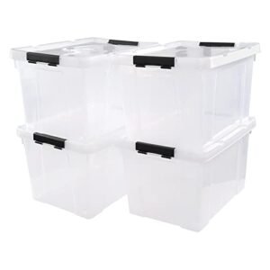 afromy 4-pack 35 quart plastic storage bins with lid, latching stackable utility tote, clear