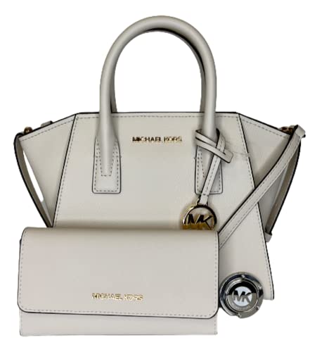 Michael Kors MICHAEL Michael Kors Avril Small Logo Top-Zip Satchel bundled with Trifold Wallet Purse Hook (Lt Cream)