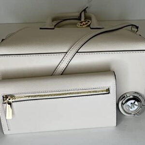 Michael Kors MICHAEL Michael Kors Avril Small Logo Top-Zip Satchel bundled with Trifold Wallet Purse Hook (Lt Cream)