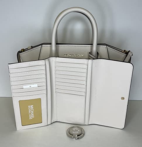 Michael Kors MICHAEL Michael Kors Avril Small Logo Top-Zip Satchel bundled with Trifold Wallet Purse Hook (Lt Cream)