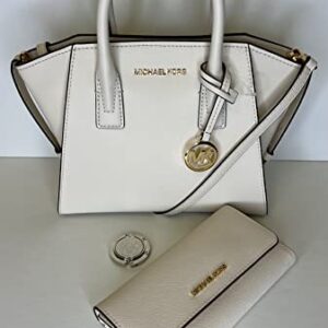 Michael Kors MICHAEL Michael Kors Avril Small Logo Top-Zip Satchel bundled with Trifold Wallet Purse Hook (Lt Cream)