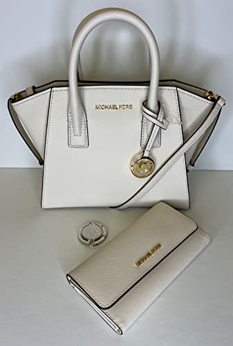 Michael Kors MICHAEL Michael Kors Avril Small Logo Top-Zip Satchel bundled with Trifold Wallet Purse Hook (Lt Cream)